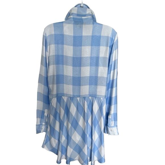ALLEN B By Allen Schwartz Baby Blue And White Check Button Down Shirt Size M. - Picture 2 of 8